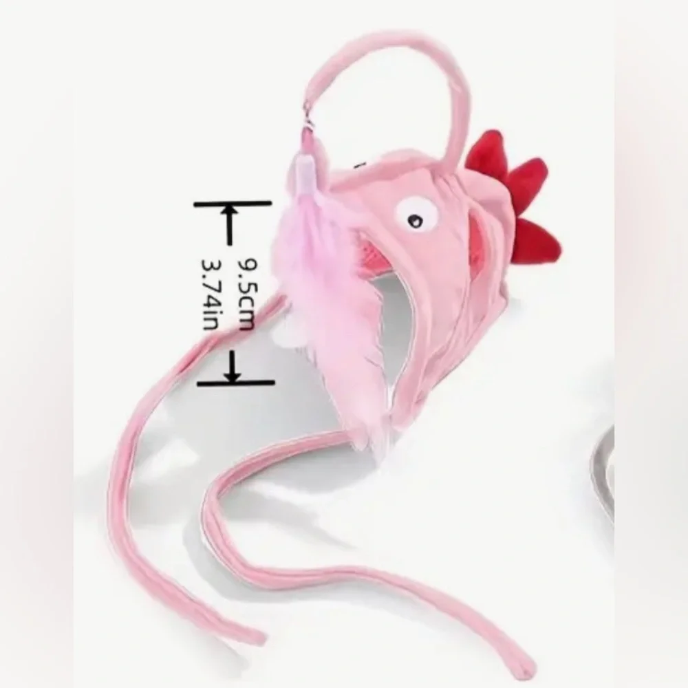 Pink Cat Hat with Dangle Fish Interactive Cat Headgear Hat, Small Pet